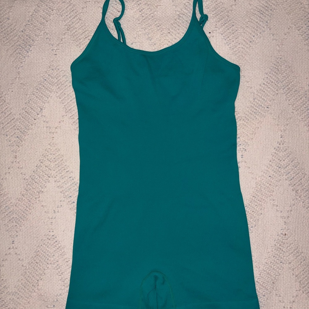 OQQ Teal Ribbed Tank Romper - Women